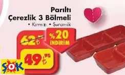 PARILTI ÇEREZLİK 3 BÖLMELİ • KIRMIZI • SERAMİK